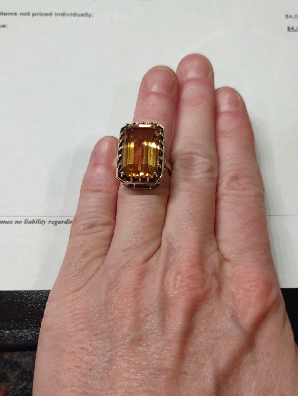 Citrine 14kt Yellow Gold Emerald-Cut Ring 15 Carat Stone Appraisal Natural Stone - Picture 8 of 12